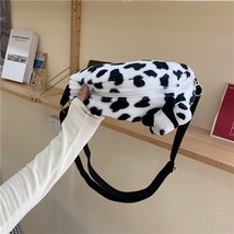 Cute Cow Winter Pattern Women Belt Bags Designer Shoulder Bag Plush Messenger Ba - £13.10 GBP
