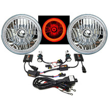 7&quot; SMD Red LED Halo Angel Eye Headlamp Headlight HID 6000K 6K Bulbs Pair (Img) - £165.21 GBP