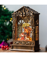 Christmas Snow Globe Lantern – Holy Family Manger Scene, Swirling Glitter - $60.92