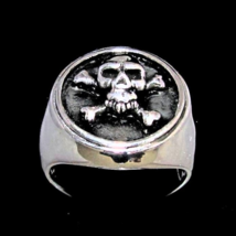 Antiqued Sterling silver ring Pirate Skull on Crossed Bones Jolly Roger high pol - £88.40 GBP