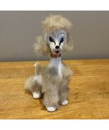 Vintage White Porcelain Poodle Dog Figurine with Fur rhinestone eyes 7.5” - $726.24 MXN