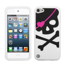 I Pod Touch 5th 6th &amp; 7th Gen - Soft Silicone Rubber Case Pink White Pirate Skull - £13.36 GBP