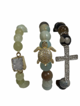 Bead Bracelets Lot Stretch colorful Handmade stack jewelry Turtle Druzy Cross - £14.23 GBP