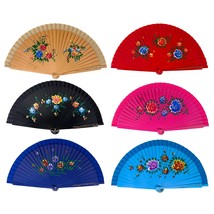 Pack of 6 Spanish Style Double-Sided Wooden Hand Fans with Painted Flowe... - $15.99