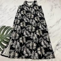 J Jill Wearever Collection Midi Dress Size L Black Tan Palms Floral Tropical - £25.83 GBP