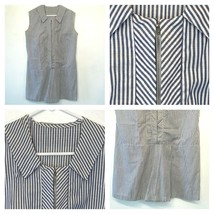 1960s Romper Skort Dress size XL Navy Blue White Stripe Zip Front Sleeve... - $38.95