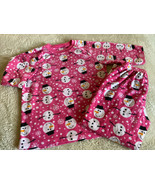 Childrens Place Girls Pink White Snowman 3/4 Sleeve Fleece Pajamas 10-12 - £11.77 GBP