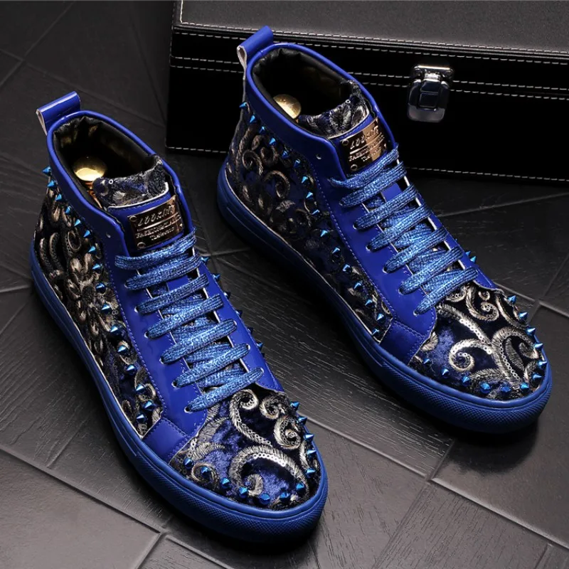 Men Fashion Casual Ankle Boots Spring Autumn Rivets Luxury Brand High To... - £75.69 GBP
