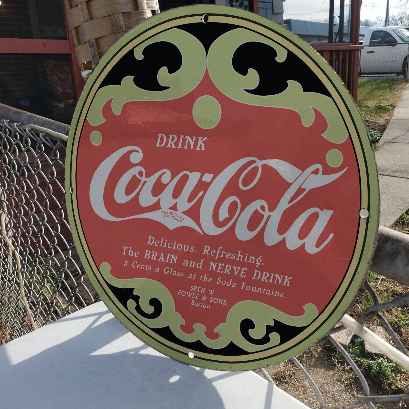 Primary image for Vintage Coca-Cola Delicious Refreshing Drink Porcelain Gas & Oil Pump Sign