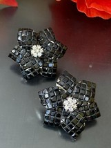 Indian Gold Plated Bollywood Style CZ Earrings Black Studs Flower Jewelry Set - £68.55 GBP