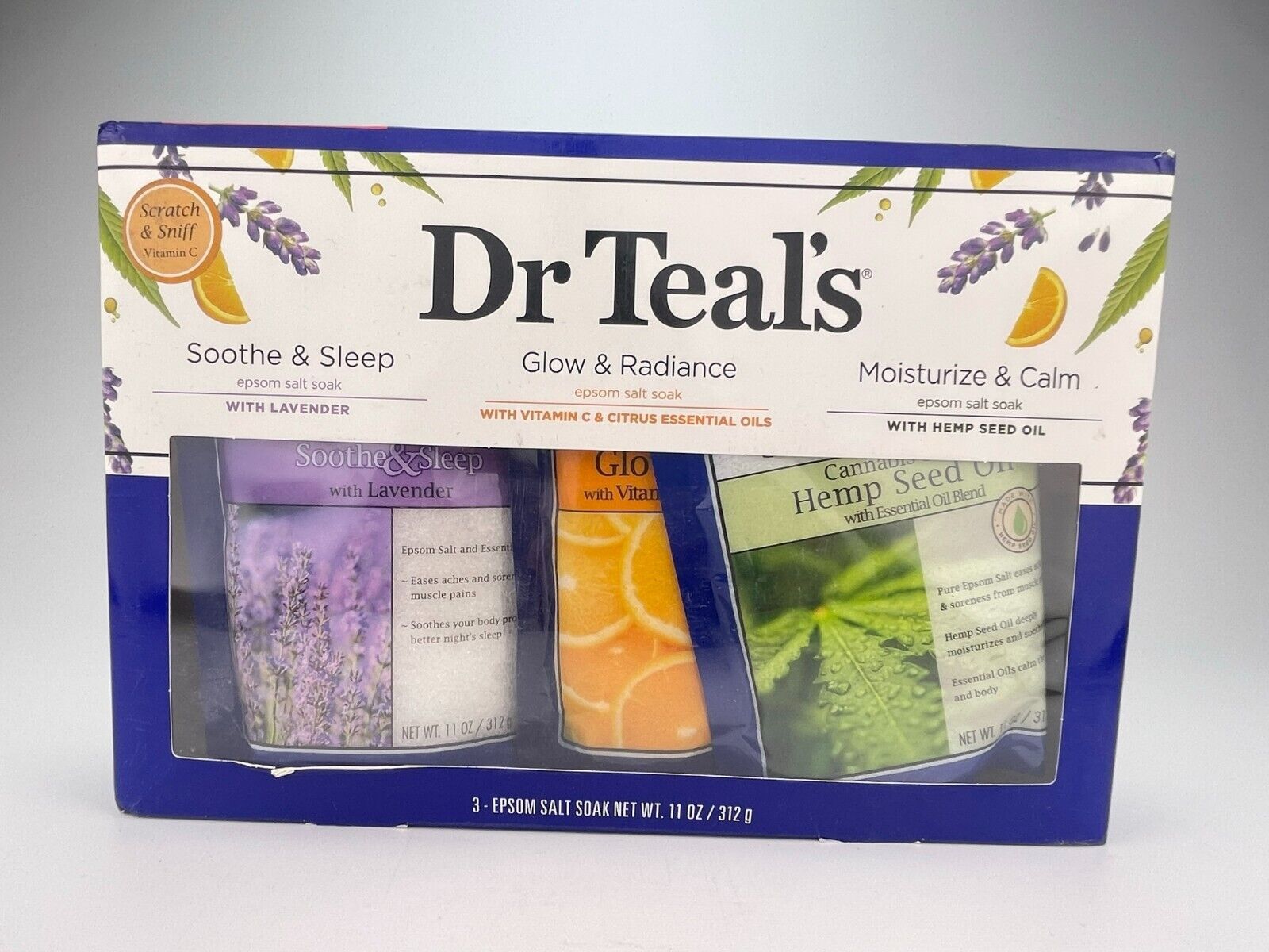 Dr Teals Epsom Salt Soak 3 Piece Variety Pack Gift Set Sooth And Sleep Lavender - $19.30