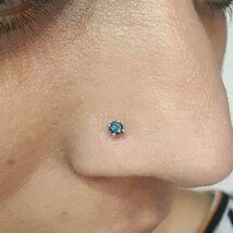 Blue Diamond Nose Stud / Nose Pin White / Yellow Gold 18ct 0.07 cts Scre... - $124.85