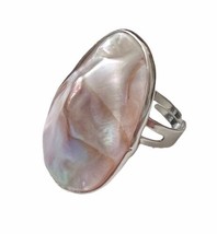 NEW Adjustable Large Oval Mother Pearl Natural Statement Shell Ring Handcraft O1 - £39.33 GBP