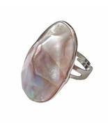 NEW Adjustable Large Oval Mother Pearl Natural Statement Shell Ring Hand... - £39.22 GBP