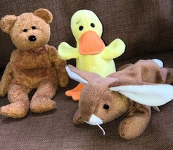 TY Beanie Babies Bear Fuzz Quackers Duck Ears Bunny Rabbit Easter Lot - £5.37 GBP