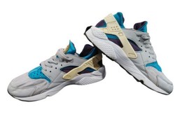 Nike Air Huarache Men Sz 8.5 Wolf Grey Aqua White Running Shoes 318429-024  - £22.83 GBP