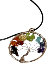 7 Chakra Crystal Tree of Life  Necklace Rose Gold Circle Symbol of Eternal Life image 6