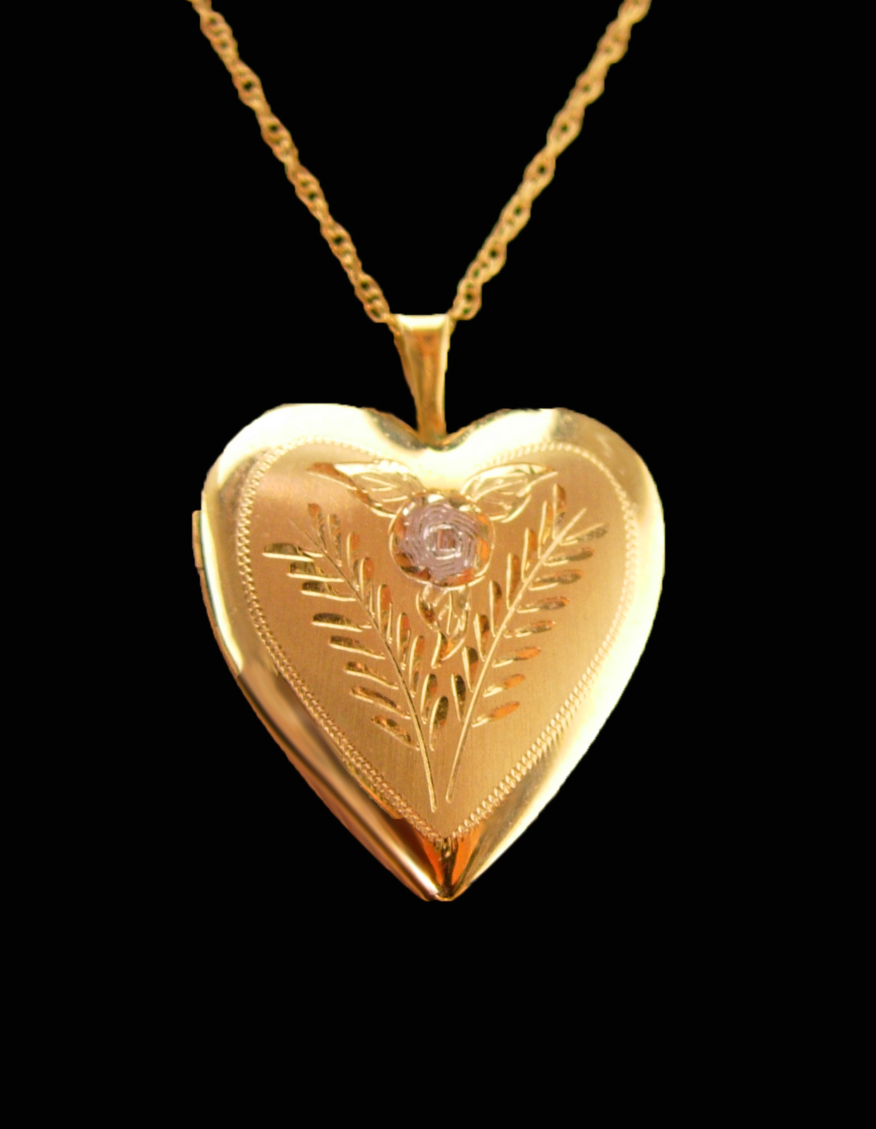 Primary image for Vintage 14k Gold heart locket and Chain - sweetheart Locket Necklace - 14kt yell