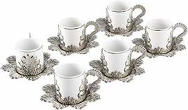 LaModaHome Turkish Coffee Cups with Saucers Set of 6, Porcelain Turkish Arabic G - £46.08 GBP