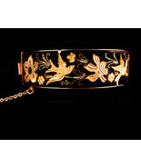 Victorian Bird  Bracelet  - doves in Gold - hinged Bangle - vintage mour... - $275.00