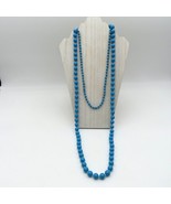 Vintage Hong Kong 24&quot; Blue Beaded Necklace With Gold Tone Accents - $29.70