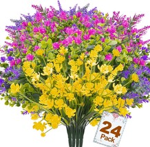 24 Bundles Artificial Flowers for Outdoors Artificial Plants UV Resistant Fake F - £31.95 GBP