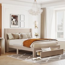 Queen Size Storage Bed Velvet Upholstered Platform Bed With A Big Drawer... - $278.53