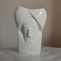 Designer Bearded Turban Guy Man Face Vase Glazed White Ceramic 7.5&quot;H Hom... - $12.53
