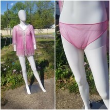 Vintage 1950-60s Gilead Pink nylon 3pc short pengiour set sheer panties ... - $118.80