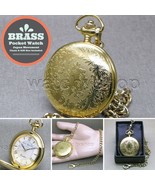 Gold Color Pocket Watch Brass Case Men Watch Roman Numbers Dial Fob Chai... - £19.21 GBP
