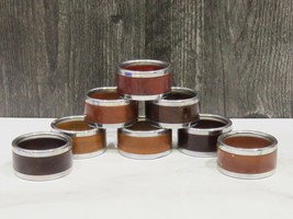 Vintage Chrome and Wood Napkin Rings Set of 8 - £25.24 GBP