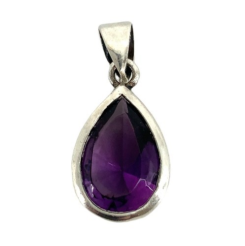 Classic Vintage Sterling Silver 925 Amethyst Gem Pear Shape Teardrop Pen... - $38.61
