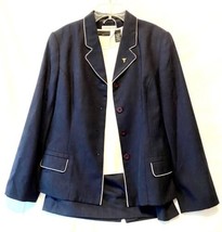 Amanda Smith Vintage Navy Blue Suit Skirt Top And Jacket 12P Fully Lined Pockets - £31.60 GBP