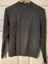 Vintage Eddie Bauer Gray cable knit sweater 1/4 button pullover size Small - £20.30 GBP