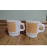 2 VTG FIRE KING Checked Milk Glass Coffee Mugs Cup Gingham Plaid Stackable  - $23.34