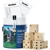 Large Wooden Yard Dice Outdoor Games Set of 6 with Scorecards and Bucket - £24.03 GBP