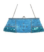 Gorgeous Sequin Beaded Turquoise Satin Clutch w/ Rhinestones Embellished... - £26.55 GBP