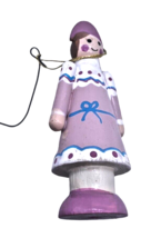 Vintage Wooden Christmas Ornament Doll Girl Dutch scandinavian Pink Dress 3&quot; - £21.81 GBP