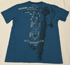 Guess Men&#39;s Blue Short Sleeve Guitar Music Graphic 100% Cotton Tee Size ... - £18.07 GBP