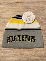 Harry Potter Hufflepuff Striped Spell Out Knit Cuff Beanie Hat Cap Adult... - $20.78