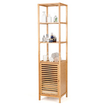 4-Tier Bamboo Floor Storage Cabinet Freestanding Tower Corner Rack for Bathroom - £90.33 GBP