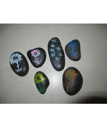 6 Piece Black River Rock Painted Floral  - $16.32 CAD