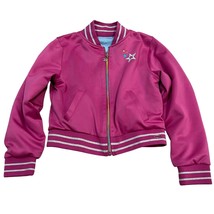 American Girl Pink Bomber Jacket M 10/12 Girls Satin Stars Zip-Up - $19.20