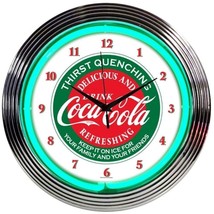 Coca-Cola Evergreen Licensed LED 15&quot; Wall Décor Neon Clock 8CCGRN - £64.22 GBP