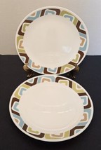 Squared Geometric Pattern Dinner Plates Corelle Blue Brown Green Lot of Two - £17.12 GBP