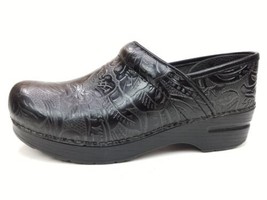 Dansko Womens Size 39 US 8.5-9 Floral Tooled Clogs 906020202 Black Leather Round - £31.57 GBP