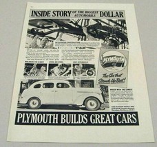 1937 Print Ad Plymouth 4-Door Cars Workers on Assembly Line - £11.05 GBP