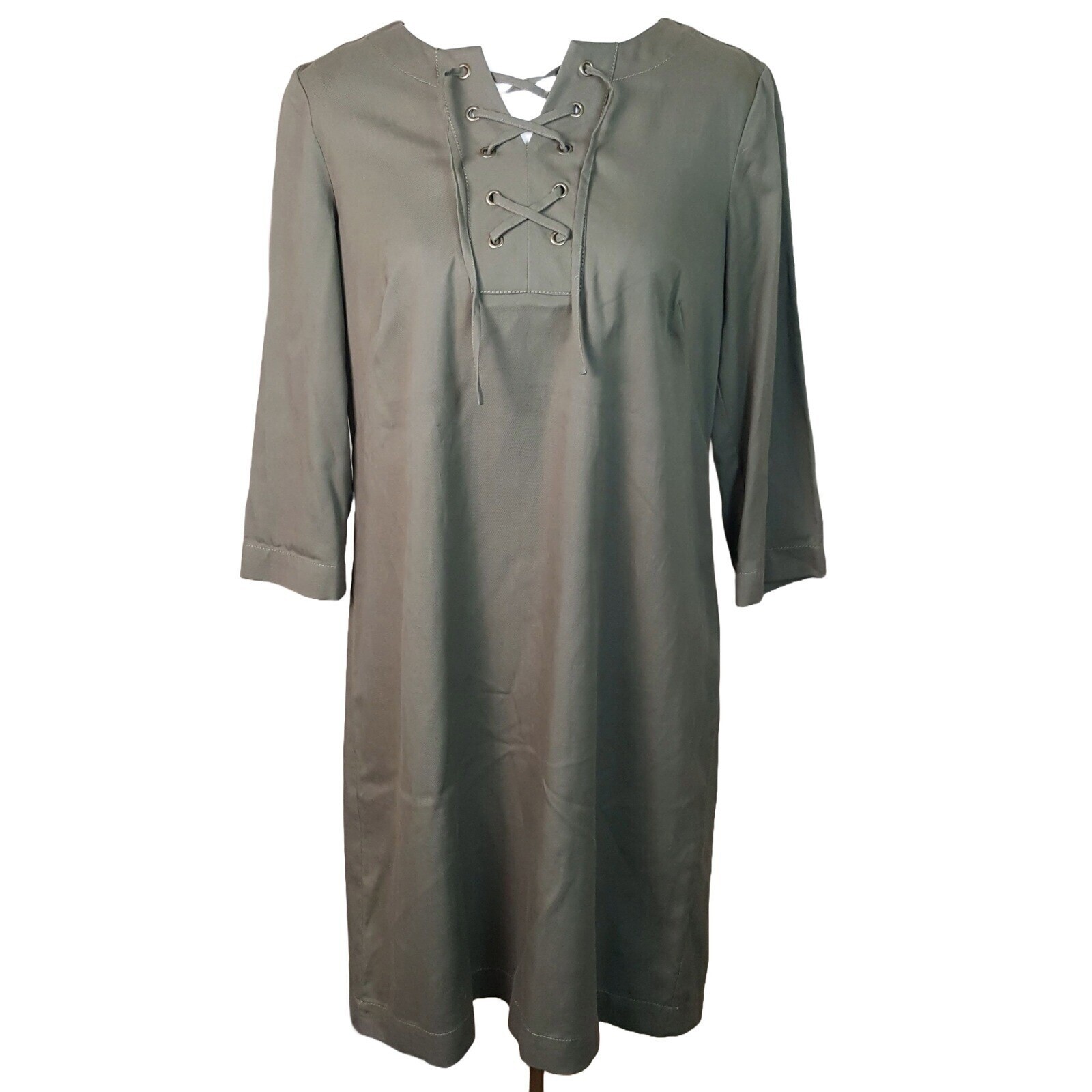 Talbots Cotton Tie Front Olive Green Dress Sz 0157 - $34.30