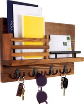 Rustic Wood Key Holder and Mail Shelf Wall Organizer for Keys Letters Bi... - £48.76 GBP