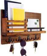 Rustic Wood Key Holder and Mail Shelf Wall Organizer for Keys Letters Bi... - £48.76 GBP